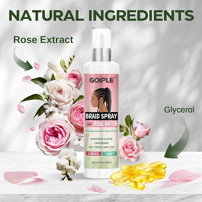 6.8 fl oz Braid Spray Rose Mint for Dreads, Dreadlocks, Locks Spray Rose Water for Itchy Scalp, Shine & Lightweight for Dull Hair Twists, Cornrows, Box Braids Moisturizer
