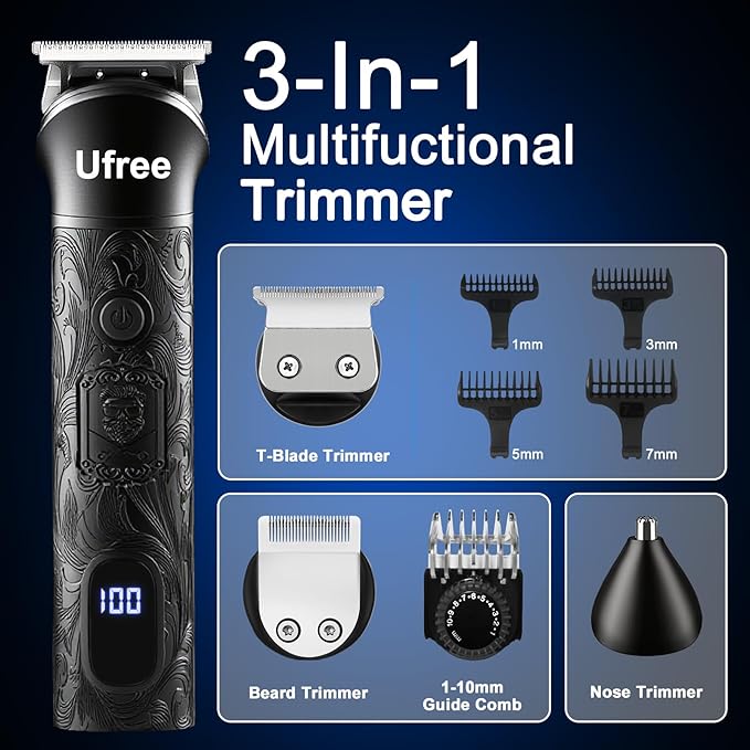 Ufree Hair Clippers for Men, Beard Trimmer, Foil Shaver 3-in-1 Grooming Kit