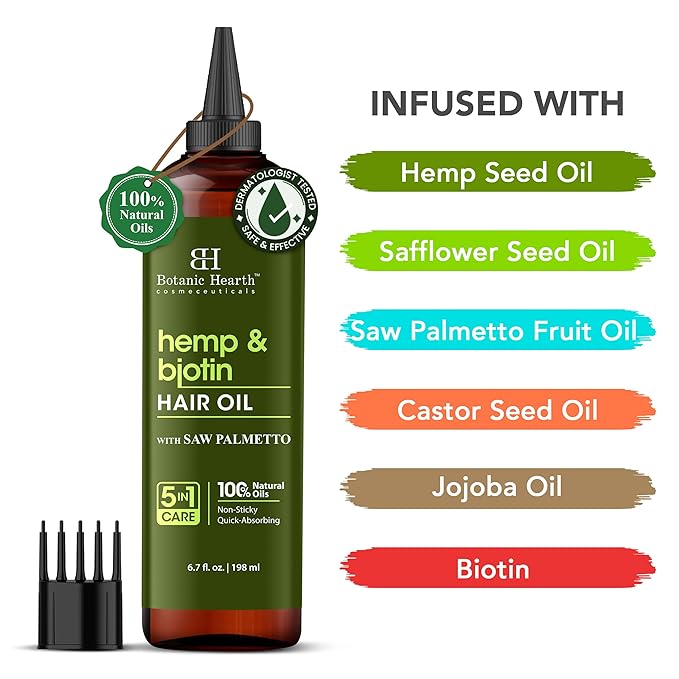 Botanic Hearth 100% Pure Hemp & Biotin Oil For Hair Growth - 6.7 Fl oz