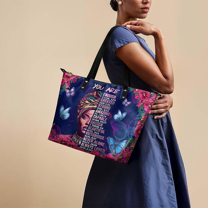 Afroyla African Black Women's Leather Tote Bag, Large Size, Premium Leather, Perfect Presents For Women (Imani, Premium Vegan Leather)