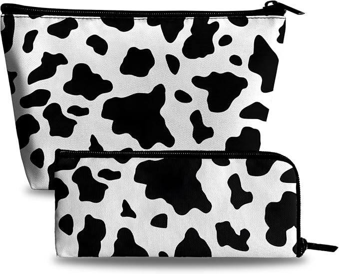 xiaotcq Cow Print Makeup Bag Cosmetic Bag for Women,1Pcs Large Capacity Makeup Bags and 1Pcs Pencil Case Makeup Brushes Storage Bag Travel Toiletry Bag Organizer
