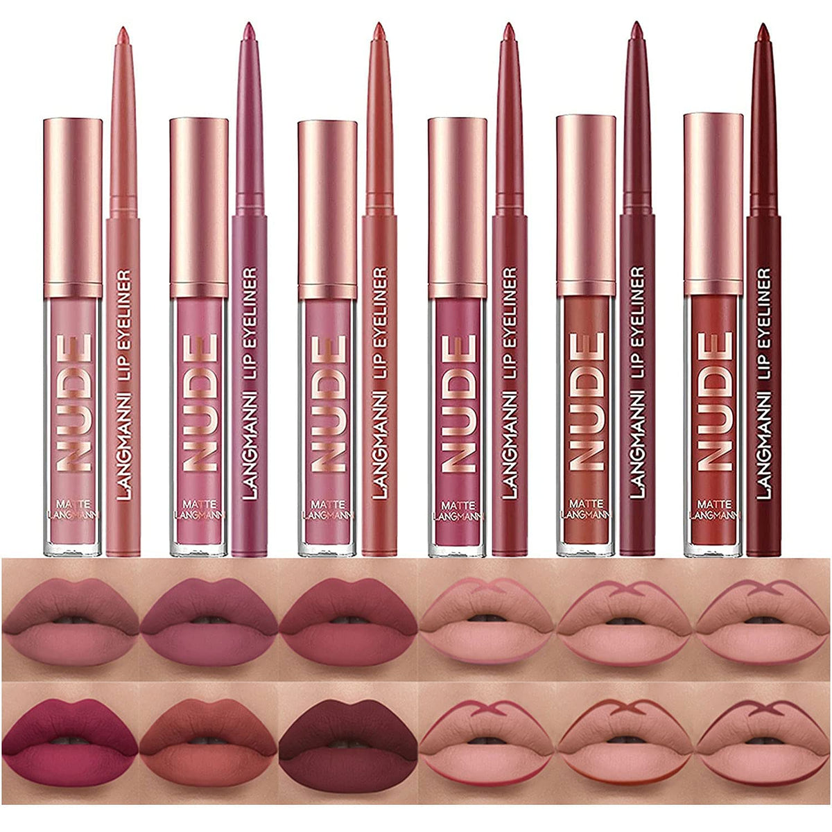 12Pcs Matte Liquid Lipstick and Lip Liner Set, Lip Makeup Combo (Set B)