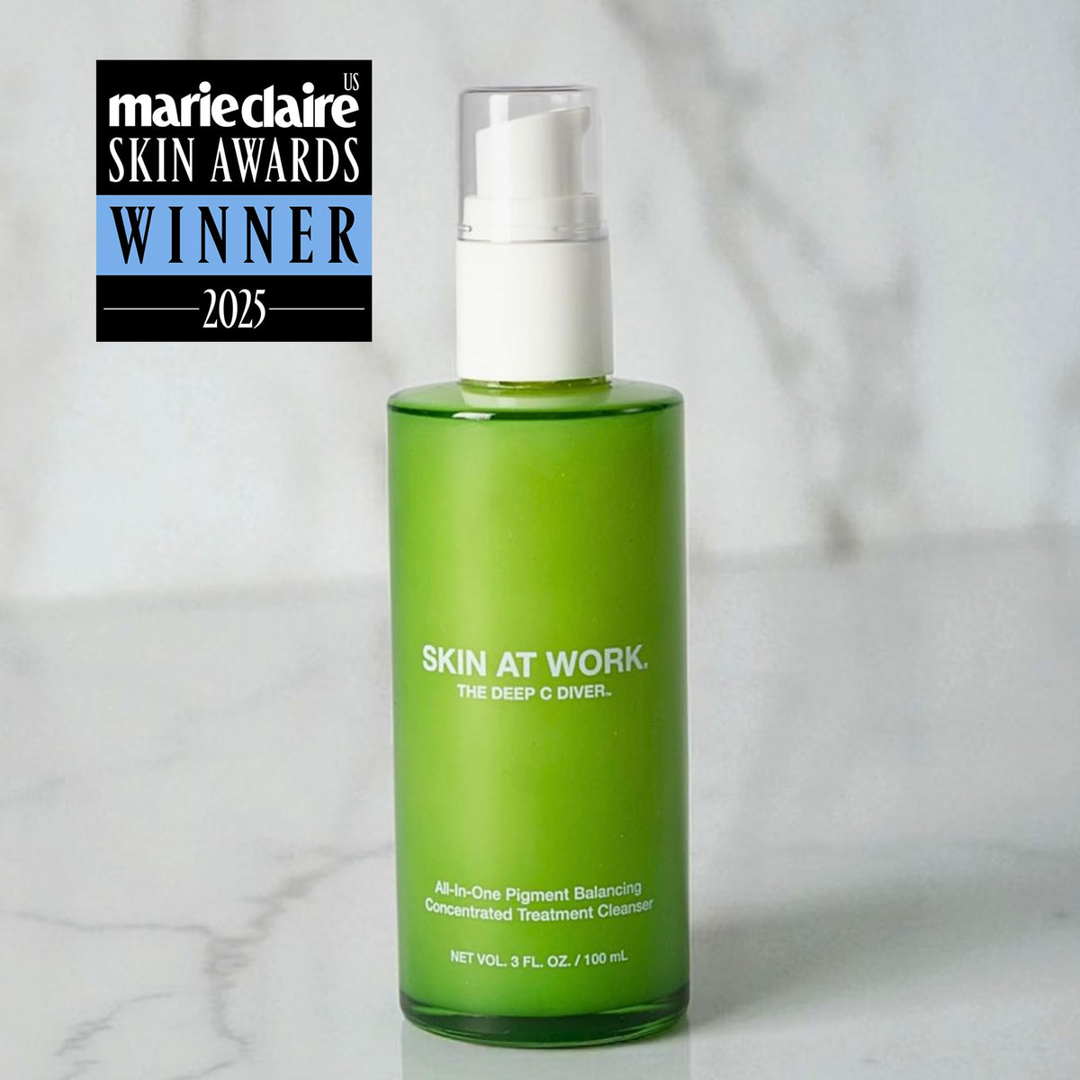 SKIN AT WORK Deep C Diver Vitamin C Cleanser - 6-in-1 Glow Face Wash with Niacinamide & Algae - Daily Treatment Cleanser & Weekly Mask, (100 ml, 3.4 oz).