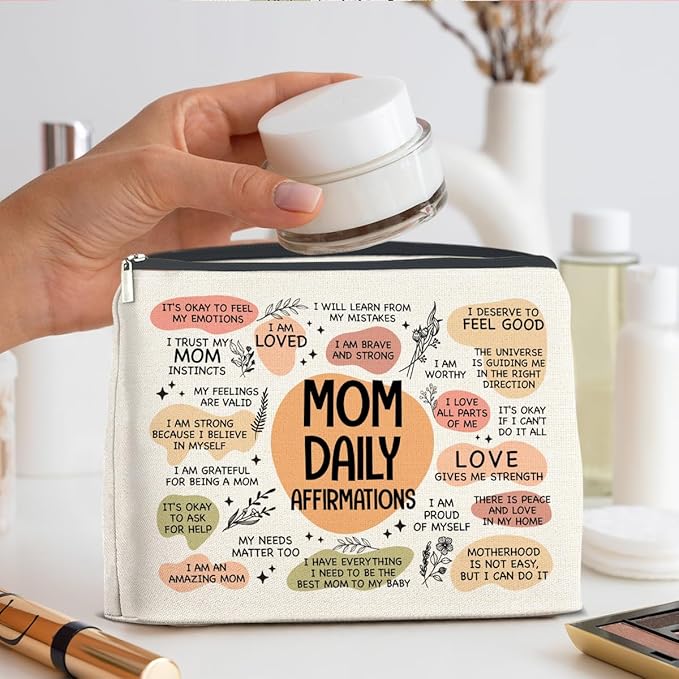 UPNEGE Mom Gifts Makeup Bag Inspirational Gifts for Mother Mom Daily Affirmations Cosmetic Bag Zipper Makeup Pouch