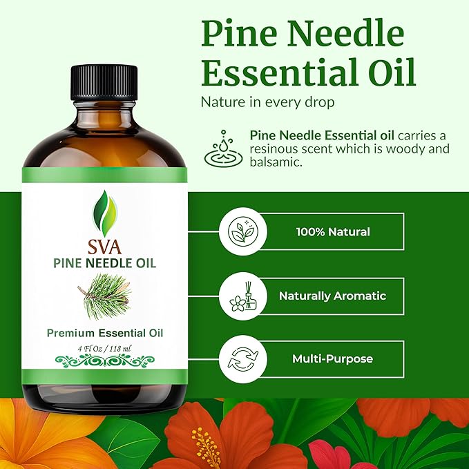 SVA Pine Needle Essential Oil 4 Fl Oz – for Diffuser, Skin & Hair Care – Ideal for Massage & DIY Blends – with Dropper