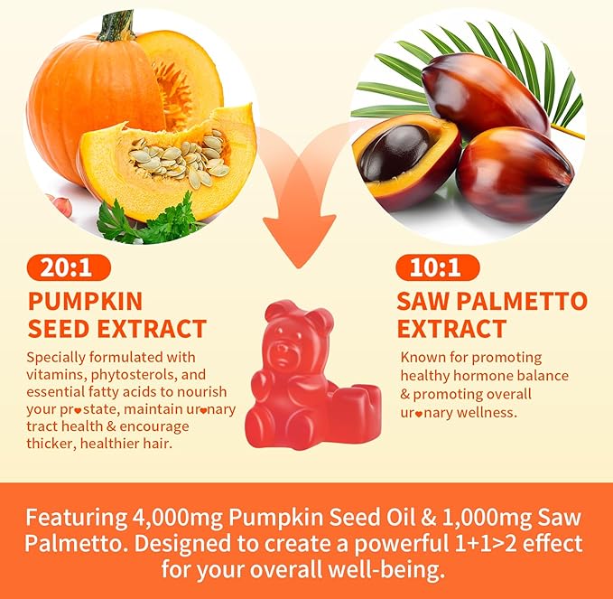 Mchokuu Pumpkin Seed Oil Supplement Gummies with Saw Palmetto for Hair Growth & Skin Health Support, High Pure Extract for Women & Men Extra Strength Pumpkin Seed, Strawberry Flavor, 60 Count