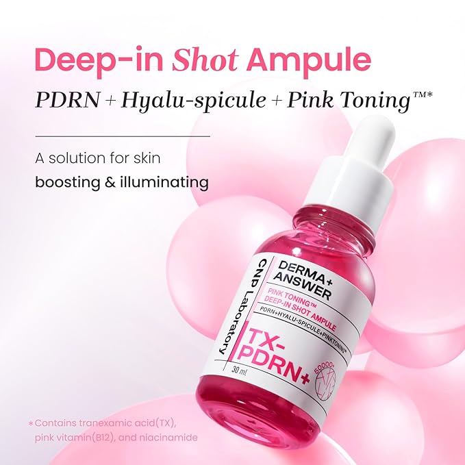CNP PDRN + Tranexamic Acid Serum, Pink Toning Skin Booster, Niacinamide & Micro-spicules, for Glass Skin, Korean Skin Care, 1. 01 fl. oz. (Pink)