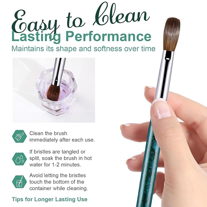 Acrylic Nail Brush Size #10, 100% Pure Kolinsky Nail Art Brushes for Acrylic Application, Sturdy Starry Handle Oval Shaped Nail Design Tools for Professional Manicure DIY, Green