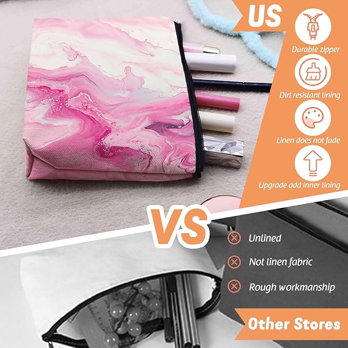 Scribesense Cosmetic Bags Travel Makeup Toilet Case Waterproof Pouch for Women Girls 6.7X9.45inches - Pink And White Fluid Art