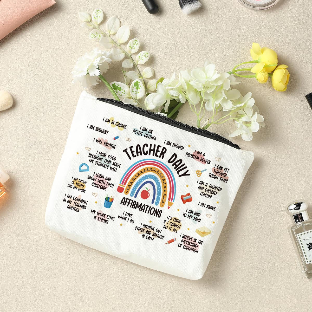 Rainbow Makeup Bag - Teacher & Mentor Gifts, Mental Health & Inspirational Gifts for Women, Positive Affirmations
