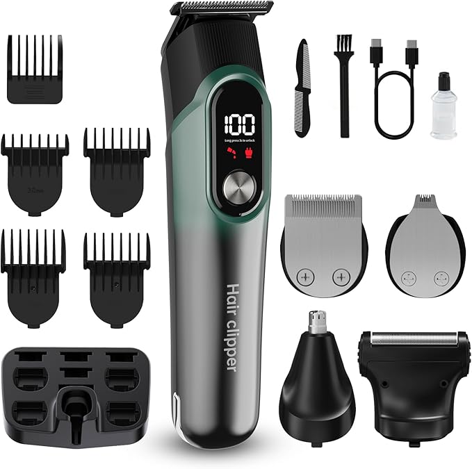 RUIBO Beard Trimmer for Men, 5-in-1 Cordless Hair Clipper Kit with Foil Razor, Waterproof Body, Nose & Ear Groomer, Precision Trimming for Beard, Hair & Body Care