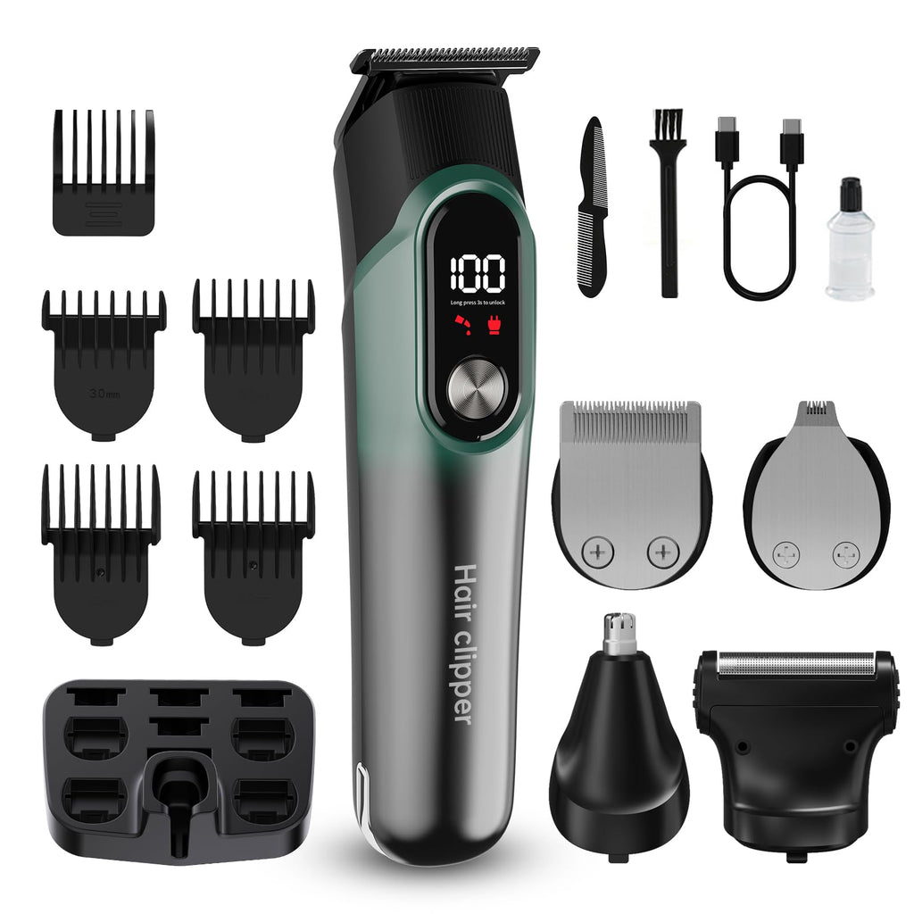 RUIBO Beard Trimmer for Men, 5-in-1 Cordless Hair Clipper Kit with Foil Razor, Waterproof Body, Nose & Ear Groomer, Precision Trimming for Beard, Hair & Body Care