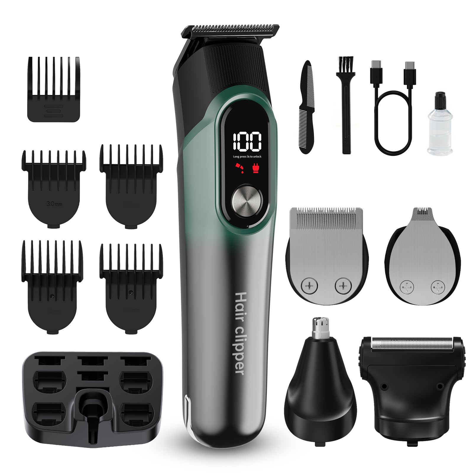RUIBO Beard Trimmer for Men, 5-in-1 Cordless Hair Clipper Kit with Foil Razor, Waterproof Body, Nose & Ear Groomer, Precision Trimming for Beard, Hair & Body Care