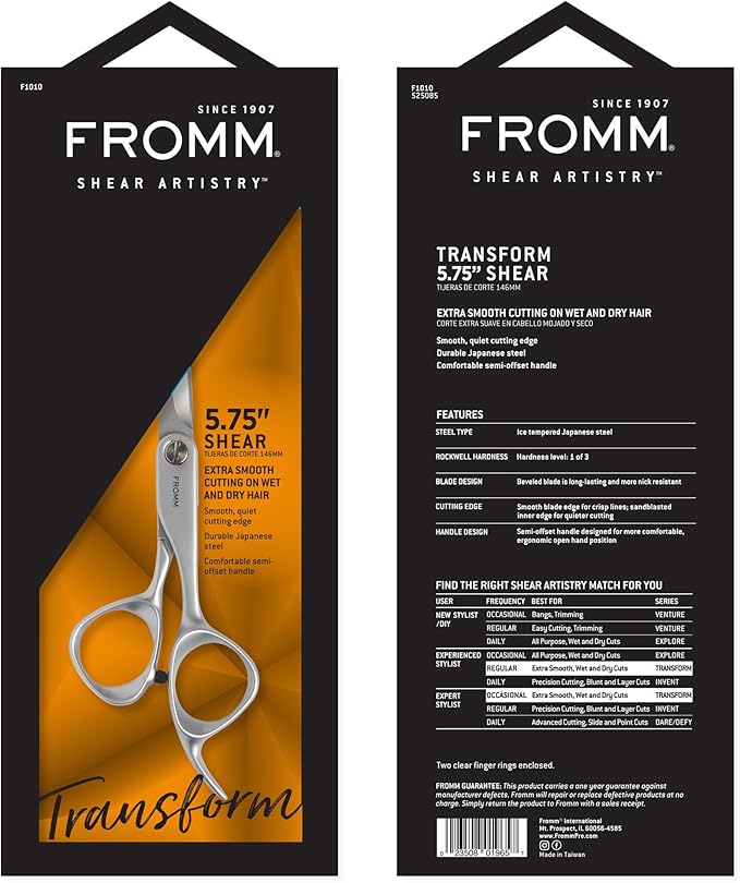 Fromm Transform 5.75" Hair Cutting Shears for Wet & Dry Hair, Matte Silver Japanese Steel Scissors with Beveled Blade for Experienced, & Professional Stylists, Cosmetology & Salon Supplies