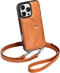LUCKYCOIN Crossbody Phone Case for iPhone 16 Pro,100% Genuine Leather Phone Wallet Case for Women, Premium Hands-Free Phone Purse with Expandable Flip Card Holder & Adjustable Strap - Retro Brown