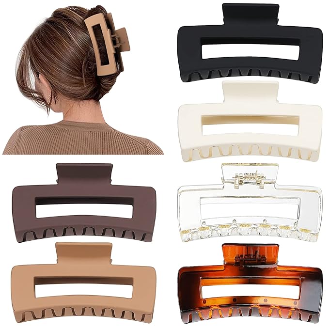 Sisiaipu 4 Inch Big Hair Claw Clips 6 Pcs Large Claw for Thick Hair Square Hair Clips for Women Rectangle Hair Clips Nonslip Acrylic Banana Jaw Clips Hair Accessories for Girls (Amber)