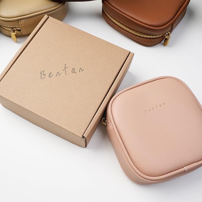 Benfan Leather Cosmetic Bag for Women Small Zipper Makeup Bag for Purse Waterproof Travel Makeup Organizer Charger Storage Pouch Color Pink