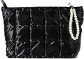 Beayuva Puffer Quilted Makeup Bag Travel Cosmetic Bag Portable Puffy Checkered Toiletry Pouch Skincare Organizer Purse Pencil Case (Black)