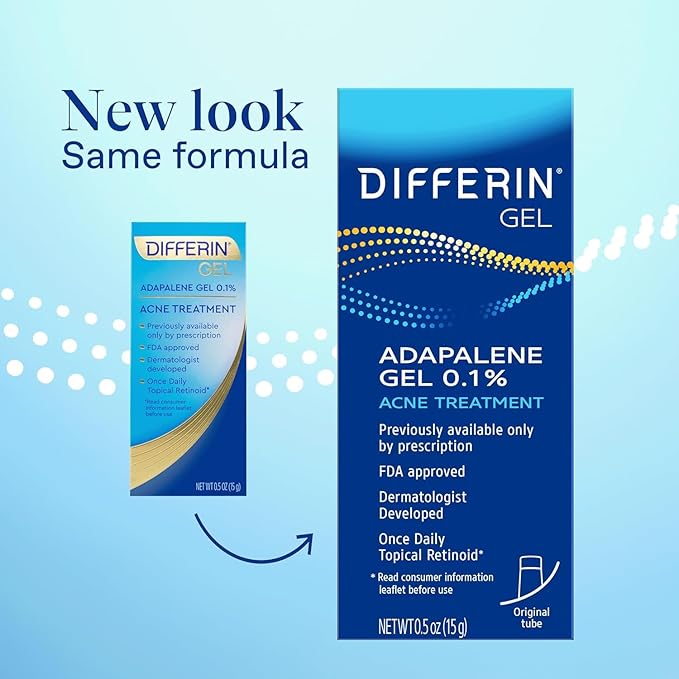 Differin Acne Retinoid Treatment Gel, 0.1% Adapalene, 15g Tube, 2ct