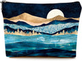 Givotin Cute Makeup Bag for Purse Canvas Waterproof Funny Cosmetic Bags for Women Zipper Travel Toiletry Pouch-Mountain Moon Lake Makeup Bags
