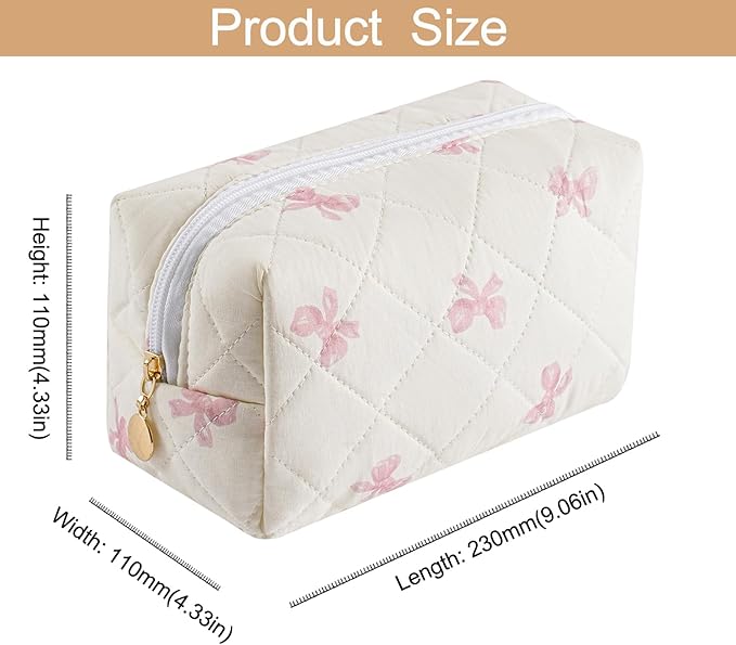 Makeup Bag Travel Cosmetic Bag for Women Girls, Zipper Make Up Pouch, Floral Flowers Toiletry Organizer Makeup, Portable Storage Cosmetic Travel Cloth Bag (Blue Floral+Pink Bow Tie)
