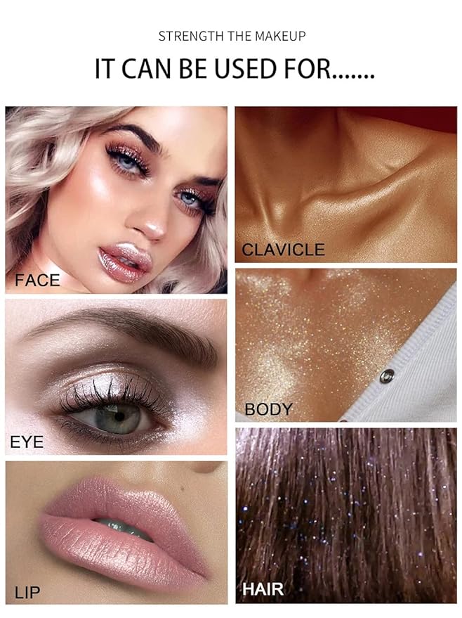 PAQIMAN Glitter Powder Highlighter Makeup,Body Brightens the Natural and Face Blusher Patting Powder Highlighter Makeup Beauty Glitter.(02# Fairy pink)