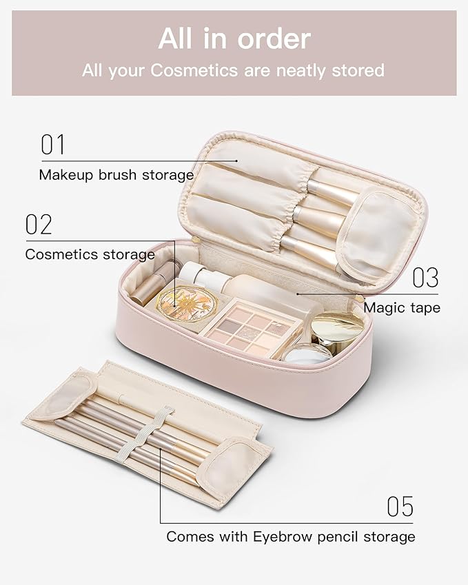 VLANDO Makeup Bag for Toiletries with Separate Brush Storage,Apricot Pink