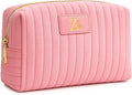 BagUrshion Monogrammed Make Up Bags for Women,Personalized Cosmetic Bags Women,Small Quilted Makeup Pouch,Cute Makeup Bag Travel,Birthday Gifts for Teen Girl (Pink Z)