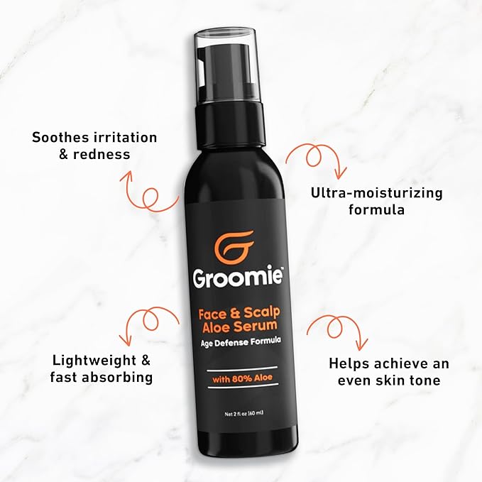 Groomie Face & Scalp Aloe Vera Serum, Hydrating Moisturizer, 2 Fl Oz
