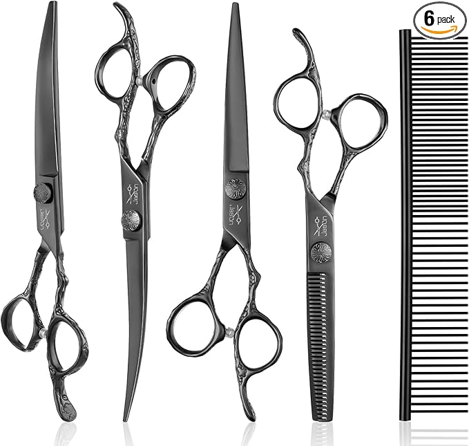 JASON Dog Grooming Scissors Set - Professional 6 in 1 Pet Shears Kit