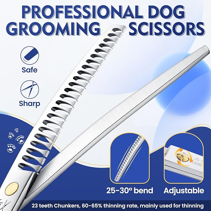 Jason Curved Dog Chunker Scissors - 8" Grooming Downward Shears 23 Teeth