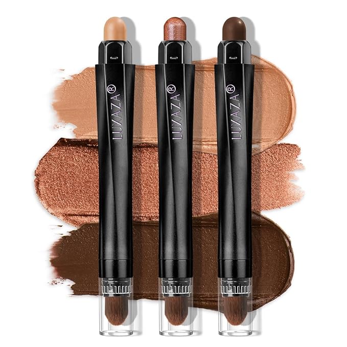 LUXAZA PRO Coral Island Eyeshadow Stick 3PCS Makeup Set, Metallic Shimmer Matte Cream Eye Shadow Eyeliner Brightener Pencil Crayon - J2 Coral Island