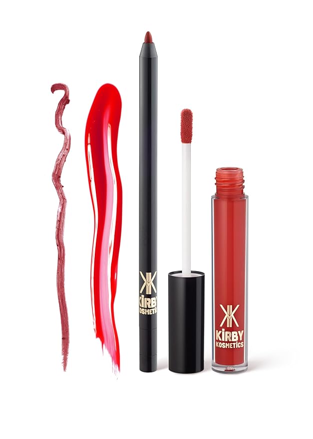 Kirby Kosmetics Lip Kit Duo – Powerful Pout - TikTok-Viral Precision Liner & Glossy Liquid Lipstick, Clean 2-Step Set with Hydrating Long-Wear Color – Bold Inclusive Beauty for Everyday Konfidence