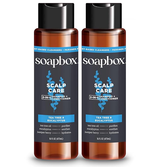 Soapbox Scalp Care Men's 2-in-1 Shampoo and Conditioner, Leaves Hair & Scalp Balanced & Soothed - Clean Ingredients Free of Harsh Chemicals, Sulfates, Parabens & Silicones - 2 Pack