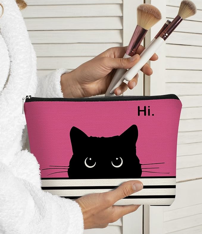BARPERY Cute Makeup Bag - Cat Gifts for Women, Black Cat Kitty Cosmetic Pouch