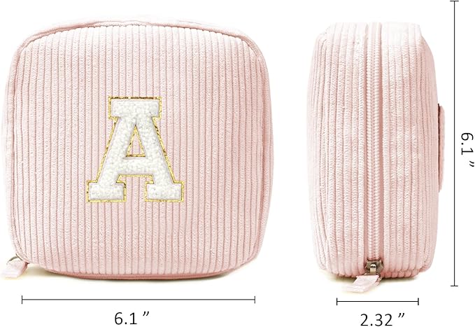 Mothers Day Gifts- Personalized Birthday Gifts for Women, Gifts for Women Mom Daughter Teacher Wife Grandmother, Monogram Initial Pink Cute Makeup Bag Pouch Easter Gifts (Letter A, Pink)