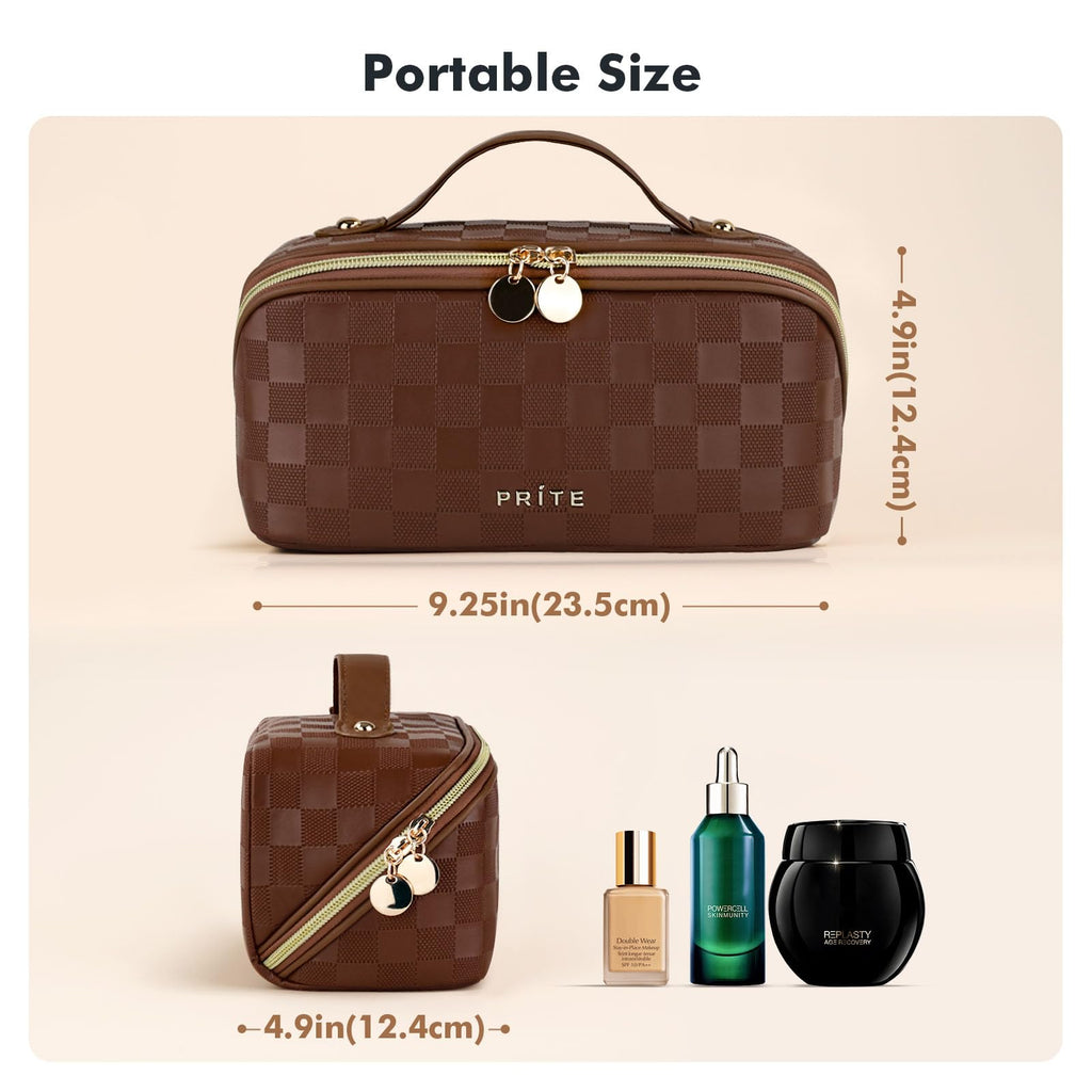 Prite Makeup Bag Travel Toiletry Bag Open Flat Cosmetic Organizer for Women