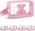 Initial Makeup Bag,Letter X Cute Clear Monogrammed Cosmetic Travel Bag for Womens Girls,Personalized Pink Aesthetic Traveling Make Up Organizer Bag for Beach,Waterproof Toiletry Bag