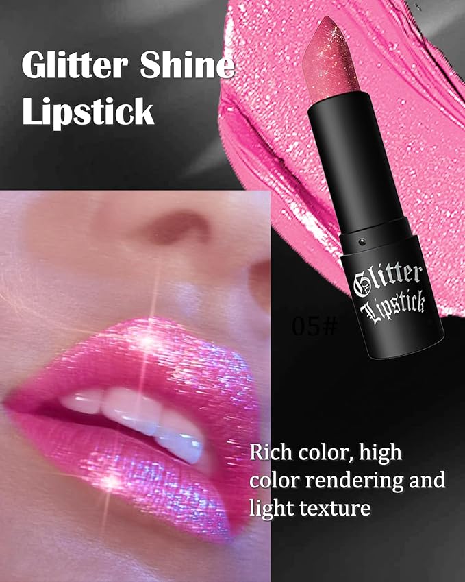 Hot Pink Glitter Lipstick, Waterproof Shimmer Lip Gloss,Thanksgiving Makeup