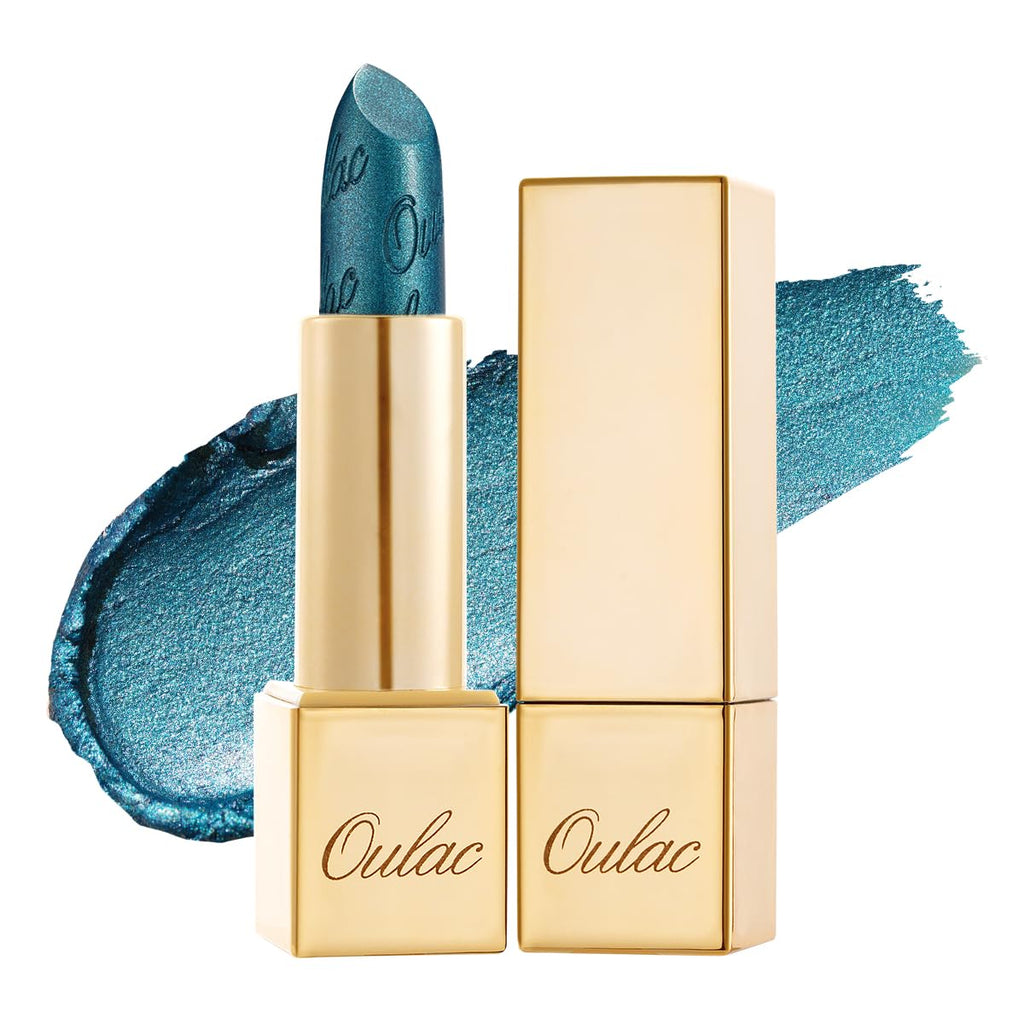 Oulac Metallic Green Lipstick for Women with Metallic 3D Shine, Lightweight Hydrating Formula, High-Impact Lip Color, Vegan Beauty, Full Coverage Lip Makeup, Turquoise (20)