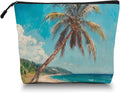 Scribesense Cosmetic Bags Travel Makeup Toilet Case Waterproof Pouch for Women Girls 6.7X9.45inches - Tilted Coconut Tree on A Tropical Beach