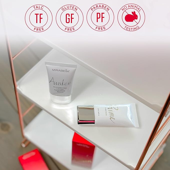 Mirabella Prime for Face, Makeup Primer, Weightless Silicone Primer with Vitamin E Preps, Perfects & Protects for Flawless Makeup Application, Silky Smooth Base for Foundation for All Skin Types