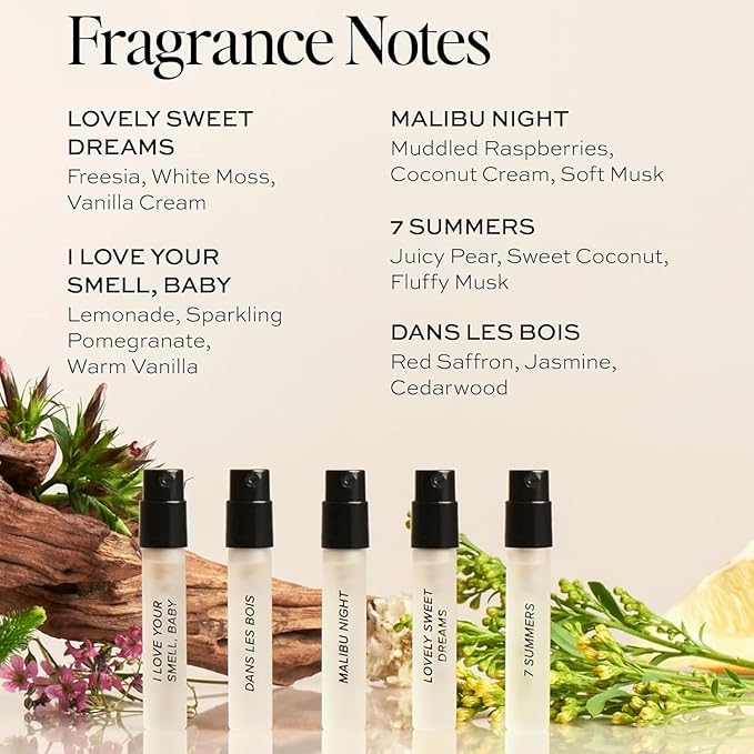 DIME Beauty Perfume Sampler Kit - Set of 5 Travel Size Perfumes for Women, Clean Fragrance Discovery Set, Eau de Toilette with Organic Sugar Cane Alcohol, Vegan, 5 x 2 ml