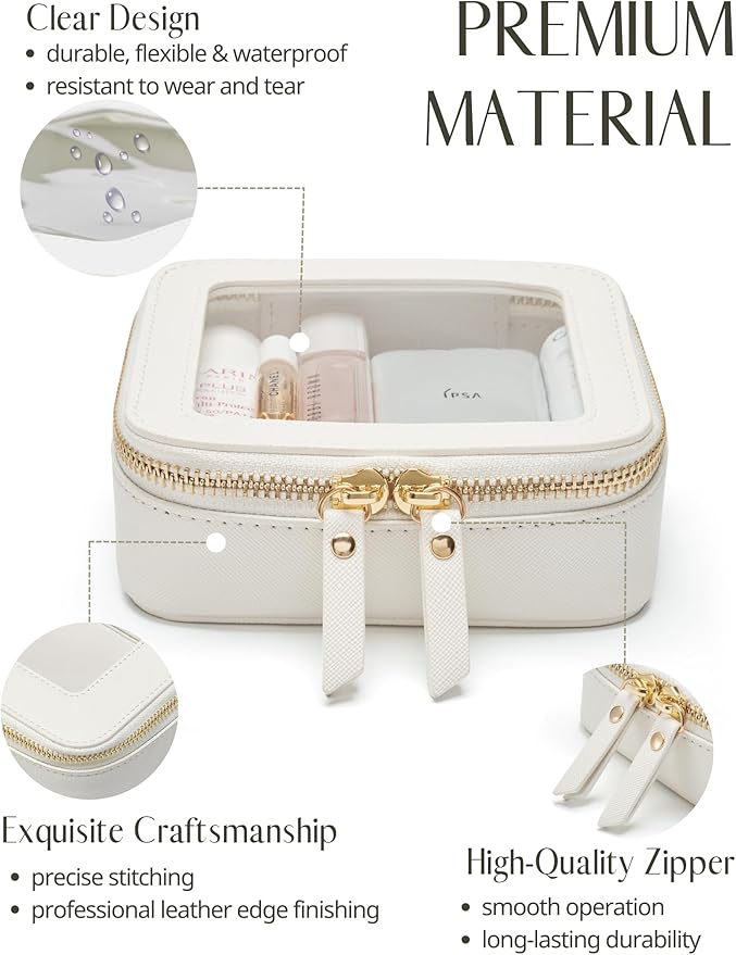 Popvibe Small Clear Makeup Bag for Purse, Travel Cosmetic Case, White, Mini
