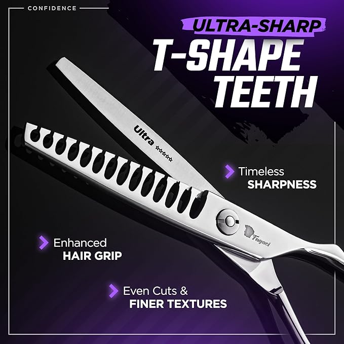 Fagaci Thinning Shears 6 Inch, Texturizing 2x Faster T-Shape Teeth