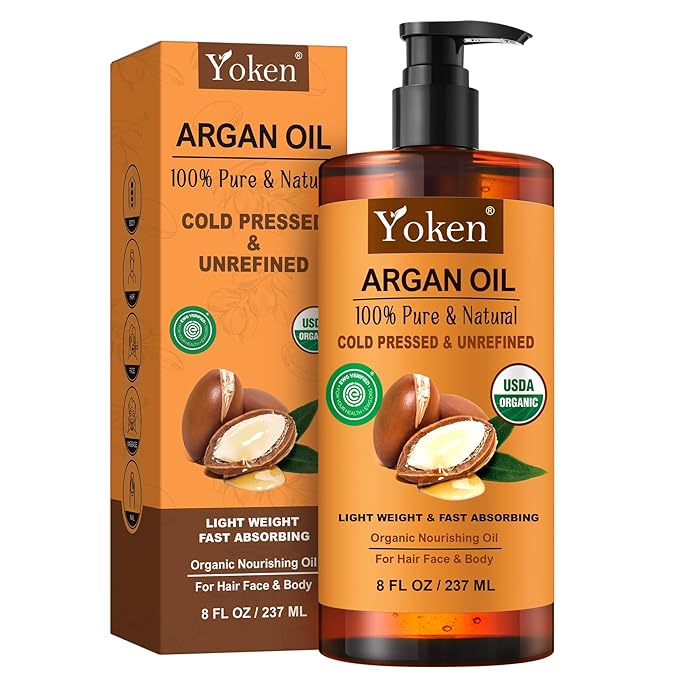 Yoken USDA Argan Oil 8oz, Cold Pressed Unrefined Moroccan Oil for Hair