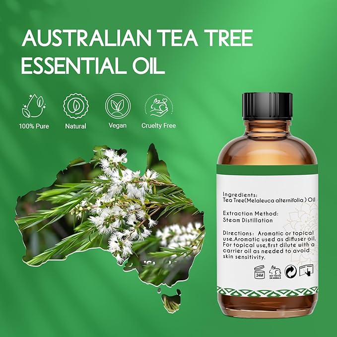 LOTUSJOY Tea Tree Oil for Skin, Hair, Nails, Foot Soak, Spray, 4 Oz