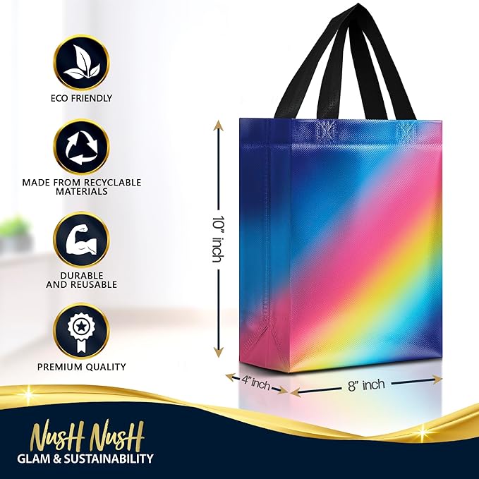 Nush Nush Medium Rainbow Gradient Mix Gift Bags, 8 x 4 x 10, Set of 12