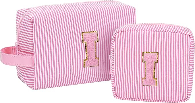 MONSTINA Initial Makeup Bag for Graduation Gifts for Girls Teen Girls | Personalized Graduation Gifts Monogram Initial Pink Makeup Bag for Women Trendy Stuff Graduation Party Favor,Pink I