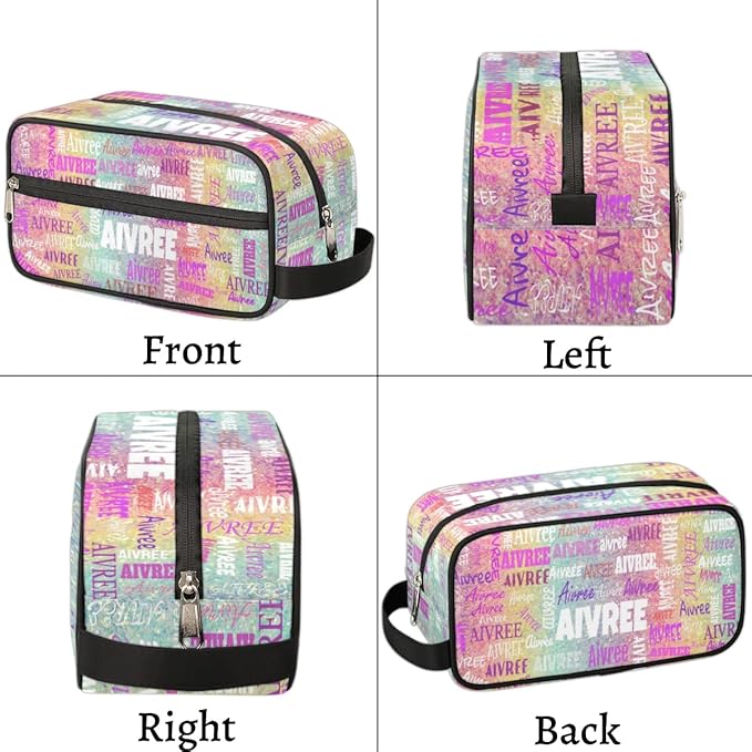 KFNHN Personalized Name Makeup Bag for Toiletries, Colorful Rainbow Glitter